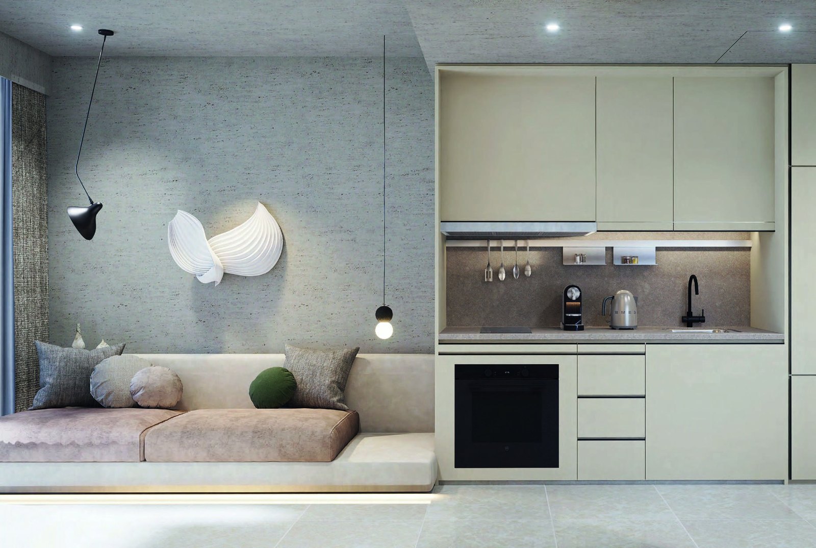 Show unit: living and kitchen (for illustration only)